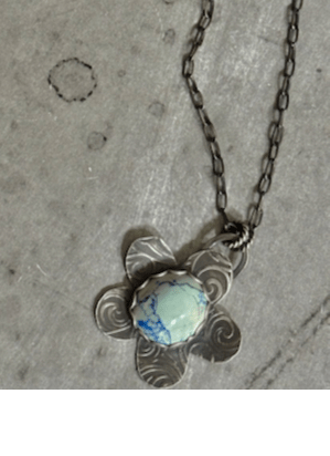 Chrysocolla Azurite Flower Pendant - Arete Adorned