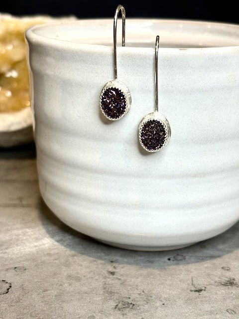 Druzy Chalcedony Quartz Teardrop Earrings - Arete Adorned