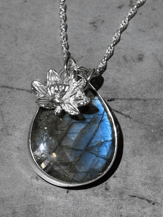 Labradorite Lotus Flower Pendant - Arete Adorned